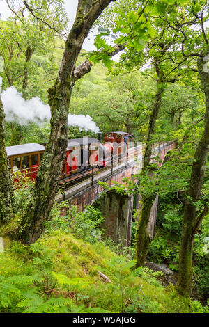 Le 1866 0-4-0T loco vapeur olgoch "passage" sur le viaduc Dolgoch Talyllyn - le premier chemin de fer du patrimoine préservé, Gwynedd, Pays de Galles, Royaume-Uni Banque D'Images