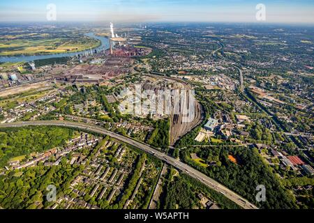 Vue aérienne ThyssenKrupp Steel mill et Schwelgern Schwelgern cokerie, Marxloh am Rhein, Duisburg, Ruhr, Rhénanie du Nord-Westphalie, Allemagne Banque D'Images