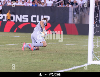 East Rutherford, NJ - Juillet 26, 2019 : Jan Oblak (13) de l'Atletico Madrid enregistre au cours de match contre le Real Madrid dans le cadre du tournoi de la CPI au stade Metlife Atletico a gagné 7 - 3 Banque D'Images