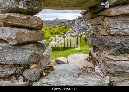 Ruines du village fantôme de Slilevemore sur Achill Island, dans le comté de Mayo Irlande Banque D'Images