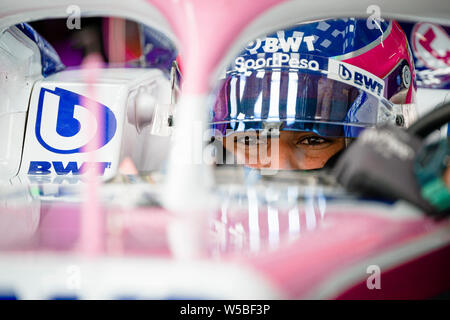 SportPesa Point course F1 Team pilote canadien lance pas vu dans sa voiture au cours de la troisième session d'essais de la German Grand Prix de F1. Banque D'Images