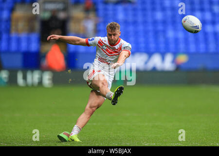 Bolton, Royaume-Uni. 27 juillet, 2019. 27 juillet 2019, stade de l'Université de Bolton, Bolton, Angleterre ; Corail 2019 Challenge Cup, demi-finale contre St Helens RLFC Halifax ; Danny Richardson (7) de St Helens convertit Crédit : Mark Cosgrove/News Images Nouvelles Images /Crédit : Alamy Live News Banque D'Images