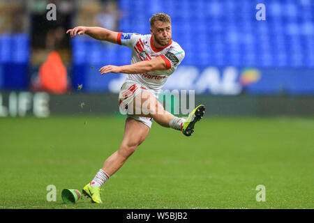 Bolton, Royaume-Uni. 27 juillet, 2019. 27 juillet 2019, stade de l'Université de Bolton, Bolton, Angleterre ; Corail 2019 Challenge Cup, demi-finale contre St Helens RLFC Halifax ; Danny Richardson (7) de St Helens convertit Crédit : Mark Cosgrove/News Images Nouvelles Images /Crédit : Alamy Live News Banque D'Images