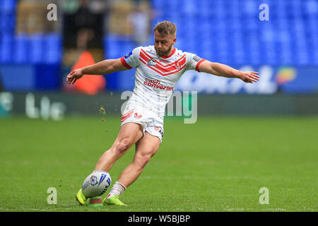 Bolton, Royaume-Uni. 27 juillet, 2019. 27 juillet 2019, stade de l'Université de Bolton, Bolton, Angleterre ; Corail 2019 Challenge Cup, demi-finale contre St Helens RLFC Halifax ; Danny Richardson (7) de St Helens convertit Crédit : Mark Cosgrove/News Images Nouvelles Images /Crédit : Alamy Live News Banque D'Images