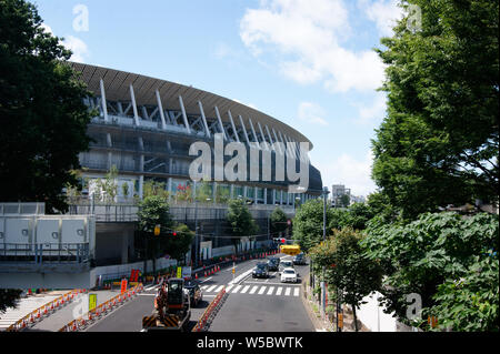 Tokyo, Japon - Nouveau Stade National de Tokyo en construction en cours de préparation pour les Jeux Olympiques de 2020. Banque D'Images