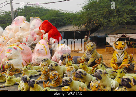 Soft toys at a market stall Stock Photo