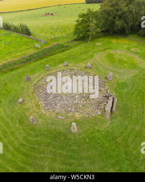 Vue aérienne du cercle de pierres de Loanhead, près d'Inverurie, Aberdeenshire, Écosse. Banque D'Images