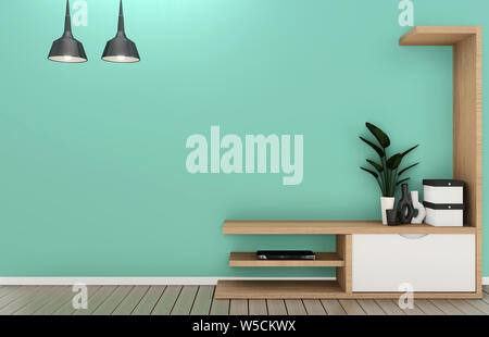 Plateau TV dans un style tropical moderne chambre menthe - salle vide - intérieur minimaliste. Le rendu 3D Banque D'Images