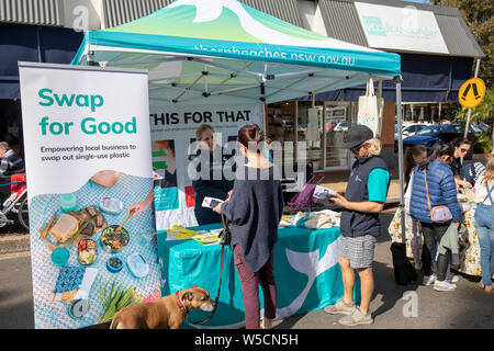 Sydney, Australie, plages du nord campagne du conseil d'encourager les entreprises à remplacer remplacer les plastiques à usage unique, Australie Banque D'Images