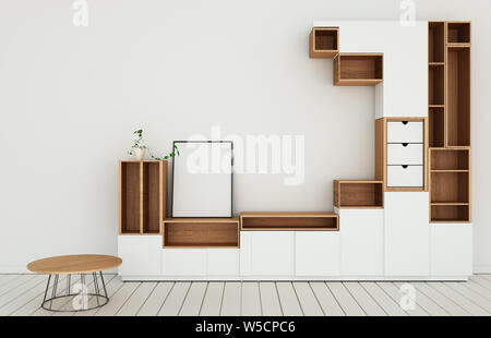 Design moderne dans la maquette du cabinet salle vide,plancher blanc sur mur blanc en bois de style japonais chambre.3d rendering Banque D'Images