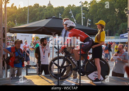 Malaga, Espagne. 25 augustus 2018. Nous l'équipe cycliste Trek Segafredo rider Rejinen Kiel. Banque D'Images