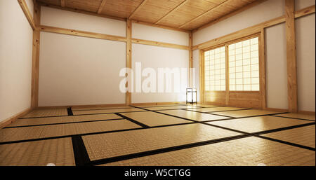 Design intérieur moderne,salon avec tatami japonais traditionnel et sur les meilleures porte fenêtre. Le rendu 3D Banque D'Images