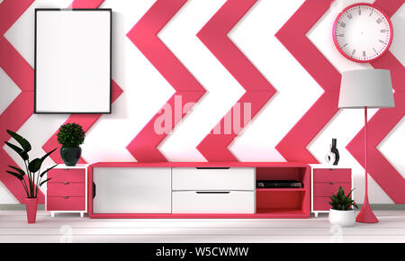 Coral et blanc prix poster avec le minimalisme zen japonais fond intérieur hipster, 3D Rendering Banque D'Images