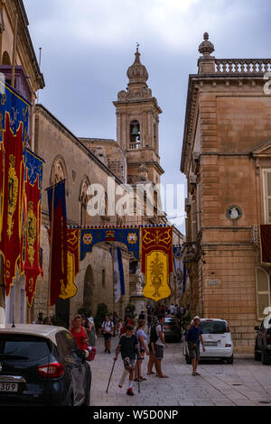 La ville de Mdina, Malte - 20 juillet, 2019. Scène de rue de Mdina, Malte - La ville silencieuse Banque D'Images