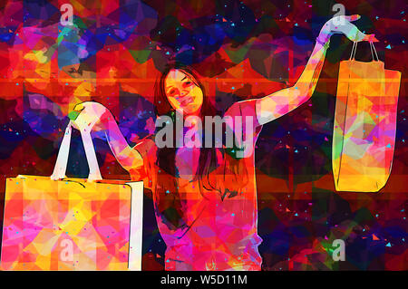 Amélioration de l'image numériquement Happy young female shopper carrying shopping bags Banque D'Images