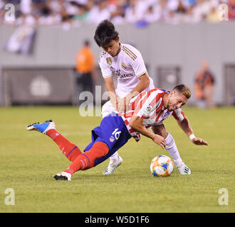 Takefuse du Real Madrid Atletico Madrid Kubo et Hector Herrera au cours de l'International Cup match entre le Real Madrid et l'Atlético Madrid à MetLife Stadium à East Rutherford, New Jersey, United States le 26 juillet 2019. (Photo de bla) Banque D'Images