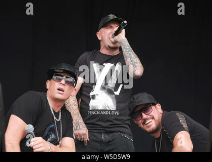 Crique de Lulworth, Dorset, UK. 28 juillet 2019. East 17 live sur scène à Bestival, Lulworth, dans le Dorset. Fletcher-Park Crédit : Dawn/Alamy Live News Crédit : Dawn/Fletcher-Park Alamy Live News Banque D'Images