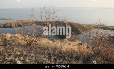 L'île centrale, le lac Turkana, en haut, belle vue sur le coucher du soleil Banque D'Images