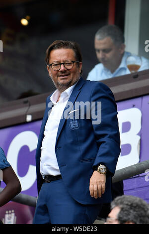 Anderlecht, Belgique. 28 juillet, 2019. Marc Coucke, président du RSC Anderlecht, avant la Jupiler Pro League match day 1 entre le RSC Anderlecht et KV Oostende le 28 juillet 2019 à Anderlecht (Belgique) . ( Photo par Johan Eyckens/Isosport) Credit : Pro Shots/Alamy Live News Banque D'Images