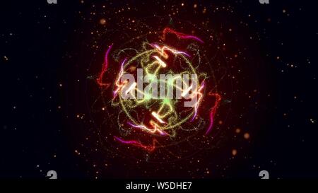 Abstract flower particules brillantes motifs cercle 3D illustration. Feu d'artifice animé les modèles lumineux symétrique en débit des vagues. Motion colorés gr Banque D'Images