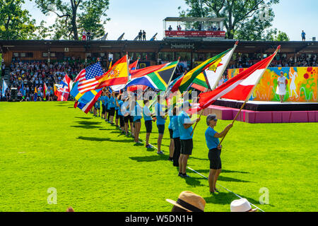 Der Eröffnungsfeier World Gymnaestrada 2019 à Dornbirn, Birkenwiesestadion, Österreich Banque D'Images