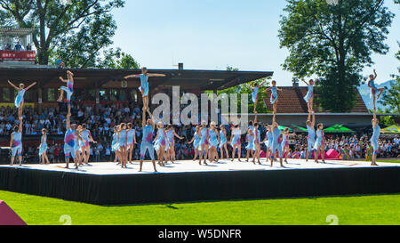 Der Eröffnungsfeier World Gymnaestrada 2019 à Dornbirn, Birkenwiesestadion, Österreich Banque D'Images