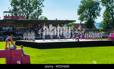 Der Eröffnungsfeier World Gymnaestrada 2019 à Dornbirn, Birkenwiesestadion, Österreich Banque D'Images