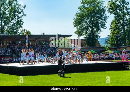 Der Eröffnungsfeier World Gymnaestrada 2019 à Dornbirn, Birkenwiesestadion, Österreich Banque D'Images