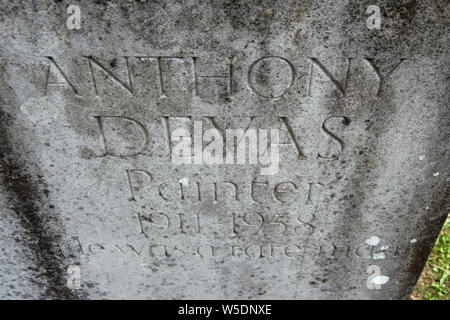 La tombe du peintre britannique Anthony dévas, avec l'épitaphe, "il était un homme rare', Putney Vale Cemetery, Londres, Angleterre Banque D'Images