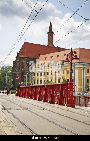 - Pont de sable plus Piaskowy et Cathédrale de Saint Vincent et de Saint James à Wroclaw. Pologne Banque D'Images