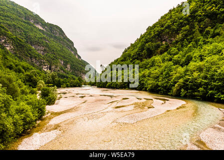 Rivière qui coule en au Lago del Mis, près de Belluno, Veneto, Italie Banque D'Images