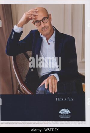 Affiche publicitaire pour l'hôtel Mandarin Oriental dans un magazine de 2019, il est fan de Stanley Tucci, publicité, campagne publicitaire créative 2010 Banque D'Images