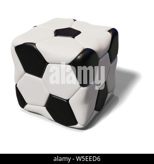 Ballon de soccer drôle cube isolé sur fond blanc. Impossible match de football. 3D illustration. Banque D'Images