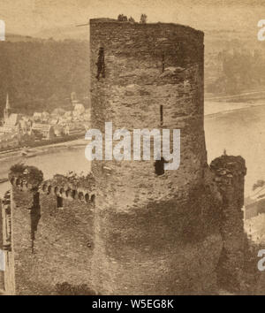 Burg Katz château au-dessus du Rhin à St. Sendenhorst, Allemagne, vers 1900 Banque D'Images