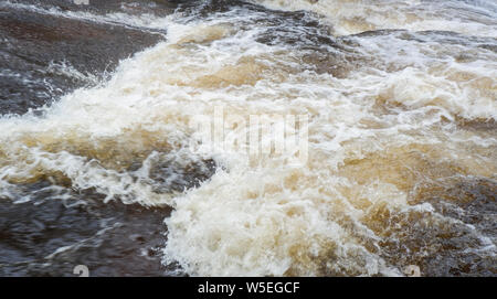 Inondation de l'eau sur la rivière après de fortes pluies rapids l'écoulement de l'eau copieusement de ruisseau de montagne dans la forêt Banque D'Images