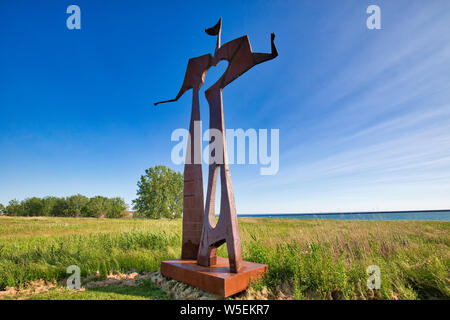 Buffalo, USA-20, Juillet 2019 : Télévision homme sculpture à Buffalo sur Greenway Trail à Buffalo avant-port Banque D'Images