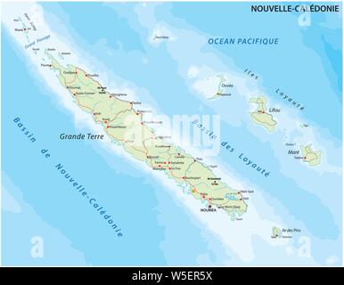 Carte routière du groupe français de l'île de la Nouvelle-Calédonie dans le Pacifique Sud Illustration de Vecteur