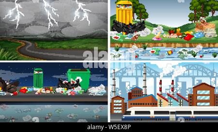 Ensemble de scènes polluées illustration Illustration de Vecteur