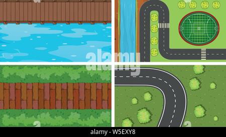 Ensemble de scènes aériennes Vue de dessus dans la nature et à l'extérieur illustration Illustration de Vecteur