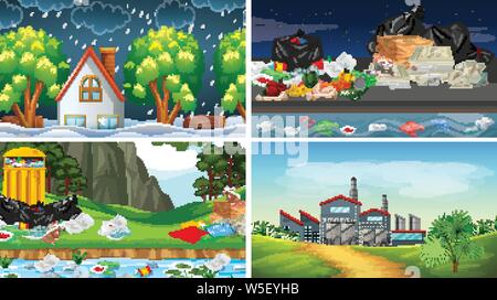 Ensemble de scènes polluées illustration Illustration de Vecteur