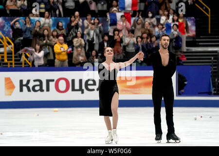 Les danseurs sur glace française Gabriella Papadakis et Guillaume Cizeron rivaliser en danse sur glace danse rythmique de l'ISU World Figure Skating Championships 2019 Banque D'Images