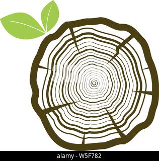 Tronc d'arbre coupé avec 2 feuilles Illustration de Vecteur