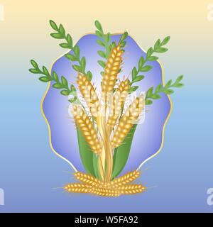 Bouquet d'épis de blé et de graminées sur un fond bleu Illustration de Vecteur