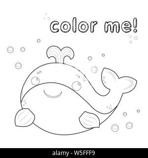 Jeu pour Enfants. Contours baleine. Page à colorier. Baleines noir et blanc personnage. Vector illustration isolé sur fond blanc d'animaux marins. Illustration de Vecteur