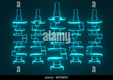 Le rendu 3D. Pour vilebrequin 6v cylindres moteur. Chariot vilebrequin sur fond bleu. Roulement moteur vilebrequin. Banque D'Images
