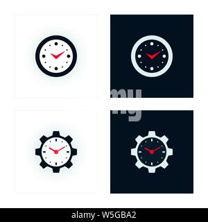 La simplicité et l'engrenage des horloges en forme d'icônes sur fond blanc. Réveil vector icons. Illustration de Vecteur