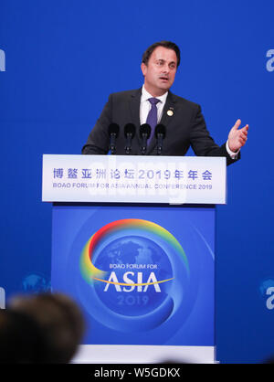 Xavier Bettel, Premier Ministre du Grand-duché de Luxembourg, assiste à l'ouverture de la séance plénière du Forum de Boao pour l'Asie à la Conférence annuelle 2019 B Banque D'Images