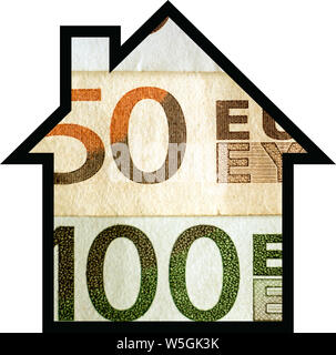 Une partie des billets en euros dans la forme de macro close up house Banque D'Images