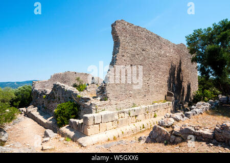 Capitole, Ruines de temple principal sur l'Arx, ville romaine de Cosa, Ansedonia, province de Grosseto Maremme, Toscane, Italie, Europe Banque D'Images