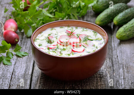 Soupe froide de yaourt avec légumes frais Banque D'Images